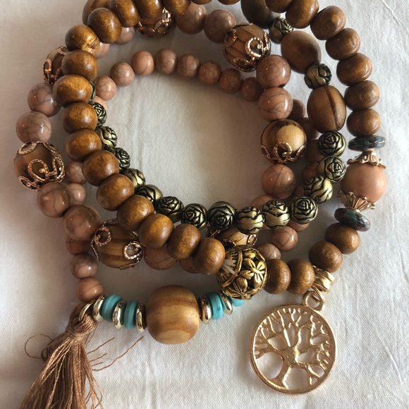 Four Wooden Beaded Hallow Tree Of Life Bracelets - Picture 3 of 8